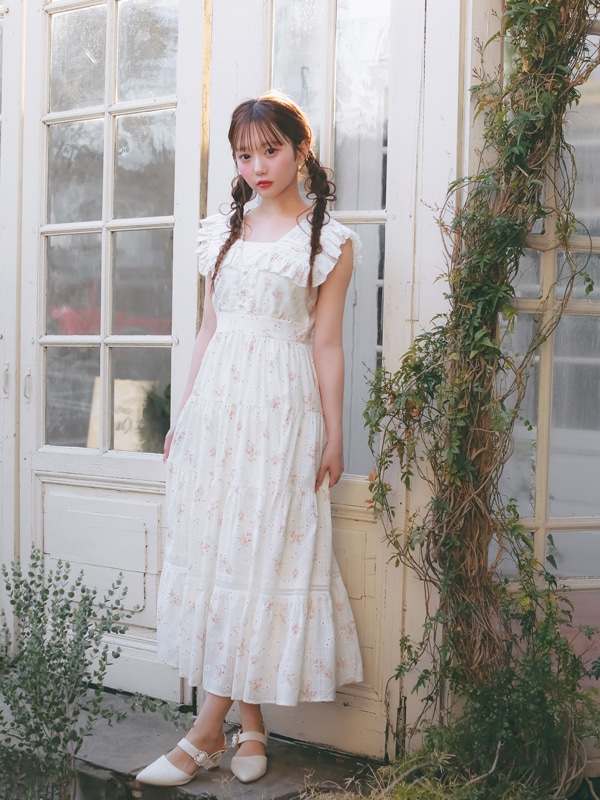 Big Collar Tiered Flower Onepiece 詳細画像 イエロー 16