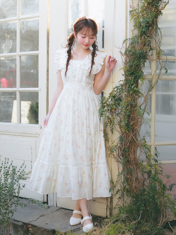 Big Collar Tiered Flower Onepiece 詳細画像 イエロー 16