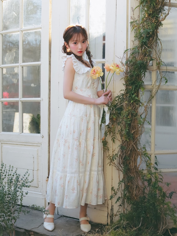 Big Collar Tiered Flower Onepiece 詳細画像 イエロー 16