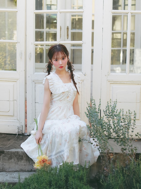 Big Collar Tiered Flower Onepiece 詳細画像 イエロー 16