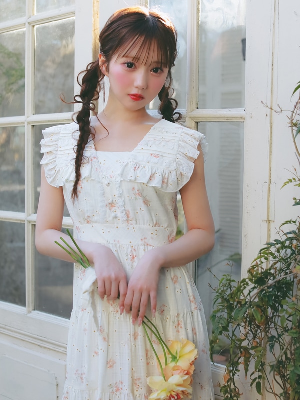 Big Collar Tiered Flower Onepiece 詳細画像 イエロー 16