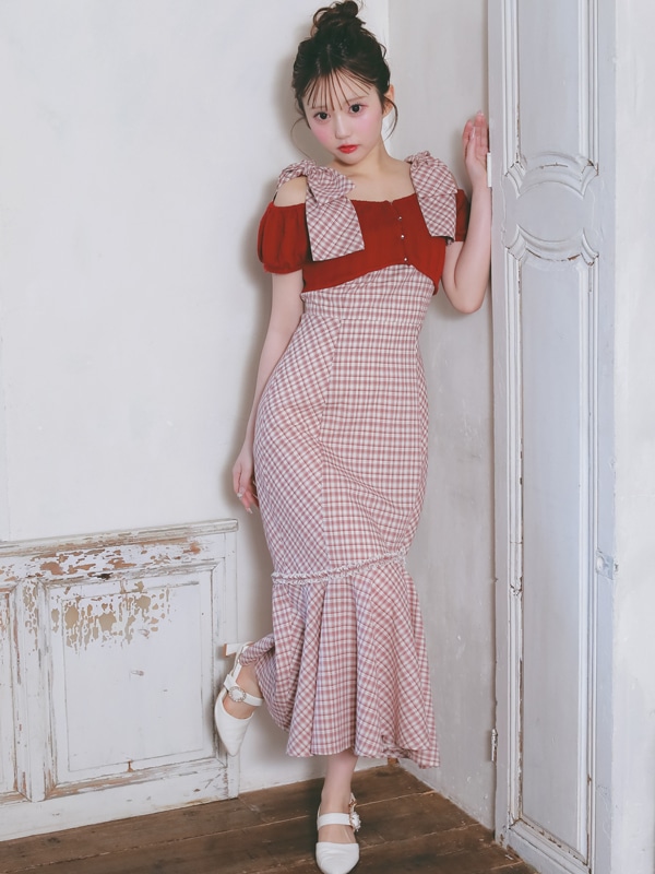 Big Ribbon Check Mermaid Onepiece 詳細画像 ワイン 16