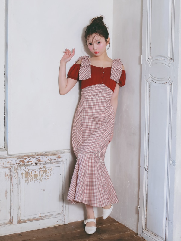 Big Ribbon Check Mermaid Onepiece 詳細画像 ワイン 16