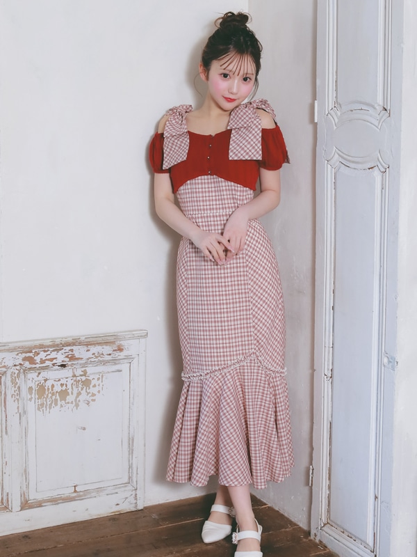 Big Ribbon Check Mermaid Onepiece 詳細画像 ワイン 16