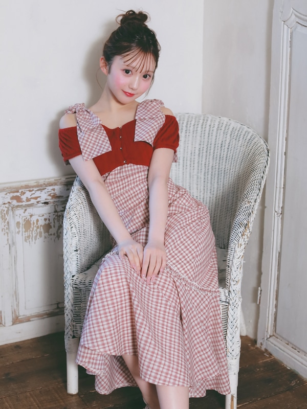 Big Ribbon Check Mermaid Onepiece 詳細画像 ワイン 16