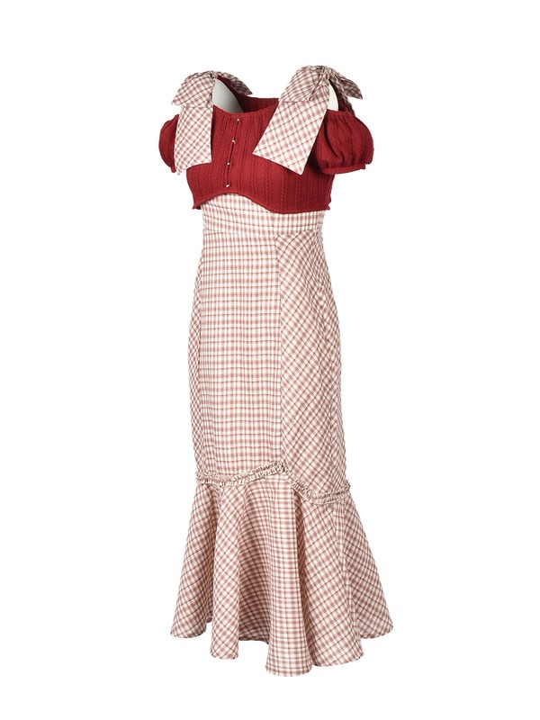 Big Ribbon Check Mermaid Onepiece 詳細画像 ワイン 16