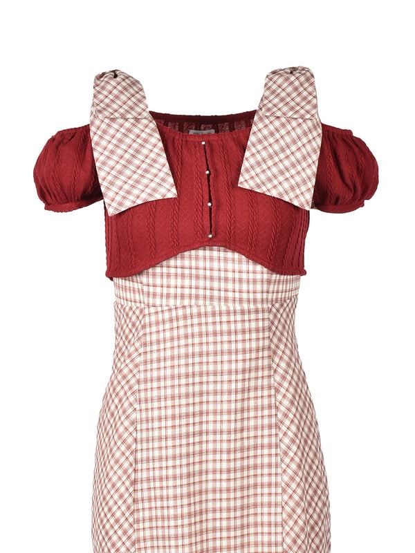 Big Ribbon Check Mermaid Onepiece 詳細画像 ワイン 16