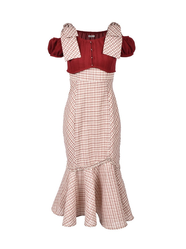 Big Ribbon Check Mermaid Onepiece 詳細画像 ワイン 1