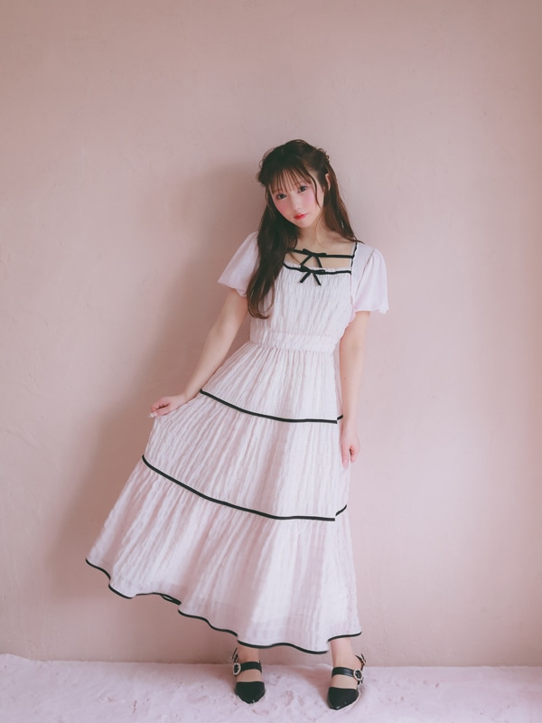Bicolor Ribbon Onepiece*Cardigan Set 詳細画像 アイボリー 16