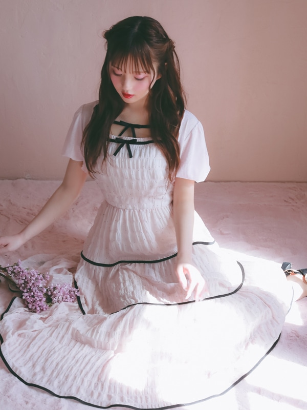 Bicolor Ribbon Onepiece*Cardigan Set 詳細画像 アイボリー 16