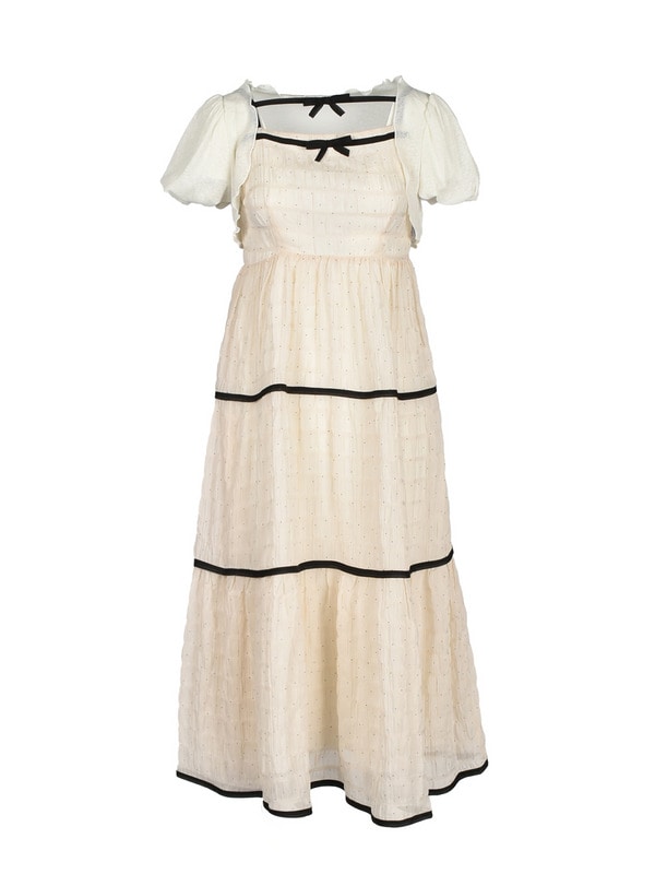 Bicolor Ribbon Onepiece*Cardigan Set 詳細画像 アイボリー 1