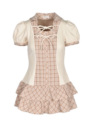 Double Ribbon Check Rib Onepiece