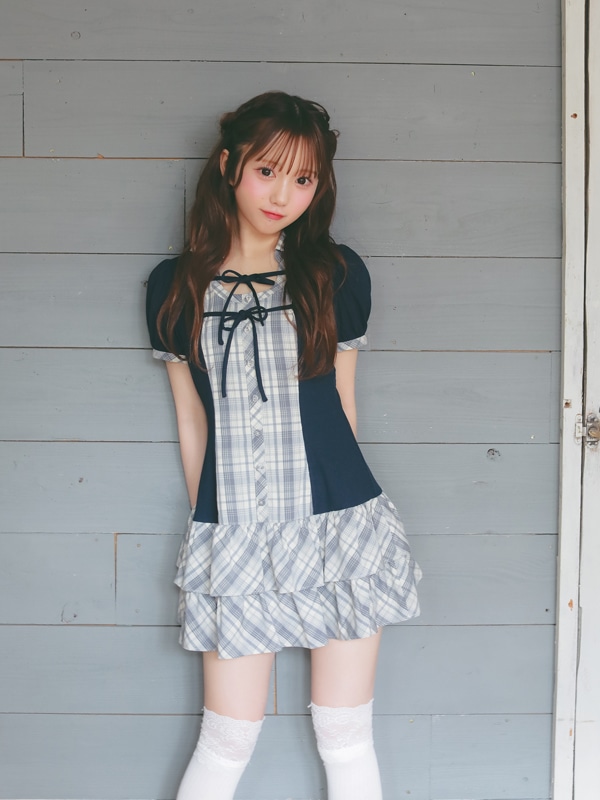 Double Ribbon Check Rib Onepiece 詳細画像 ベージュ 16