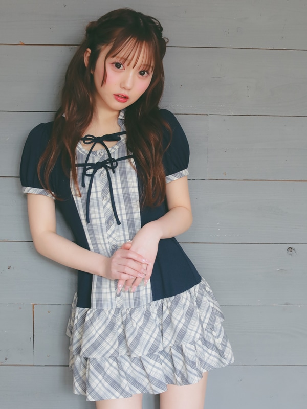 Double Ribbon Check Rib Onepiece 詳細画像 ベージュ 16