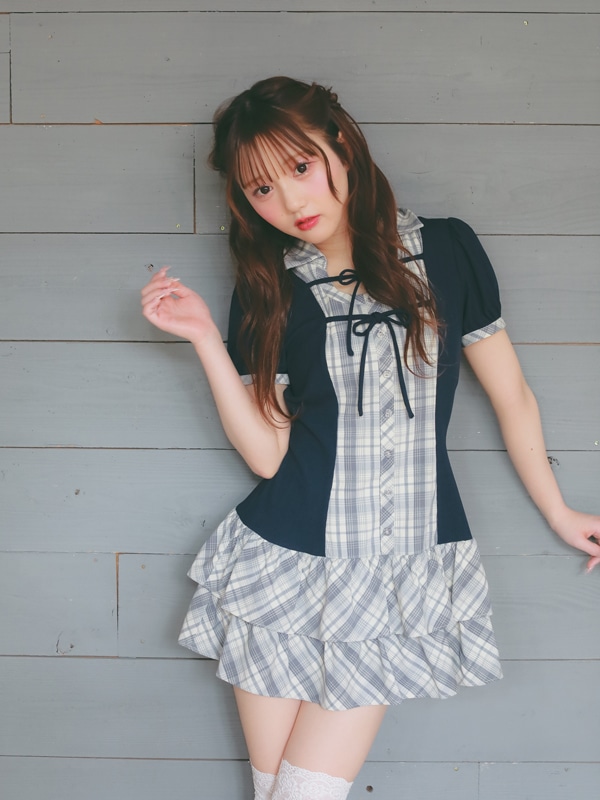 Double Ribbon Check Rib Onepiece 詳細画像 ベージュ 16