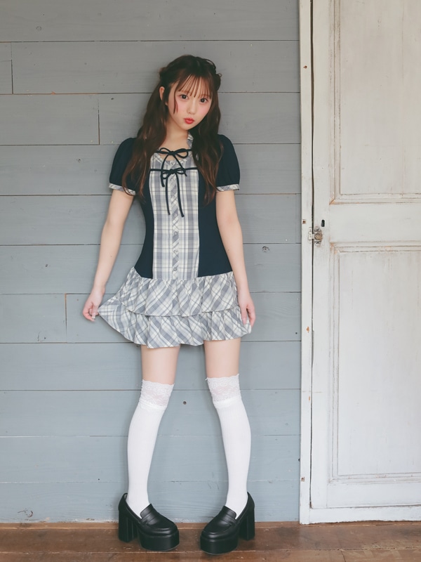 Double Ribbon Check Rib Onepiece 詳細画像 ベージュ 16
