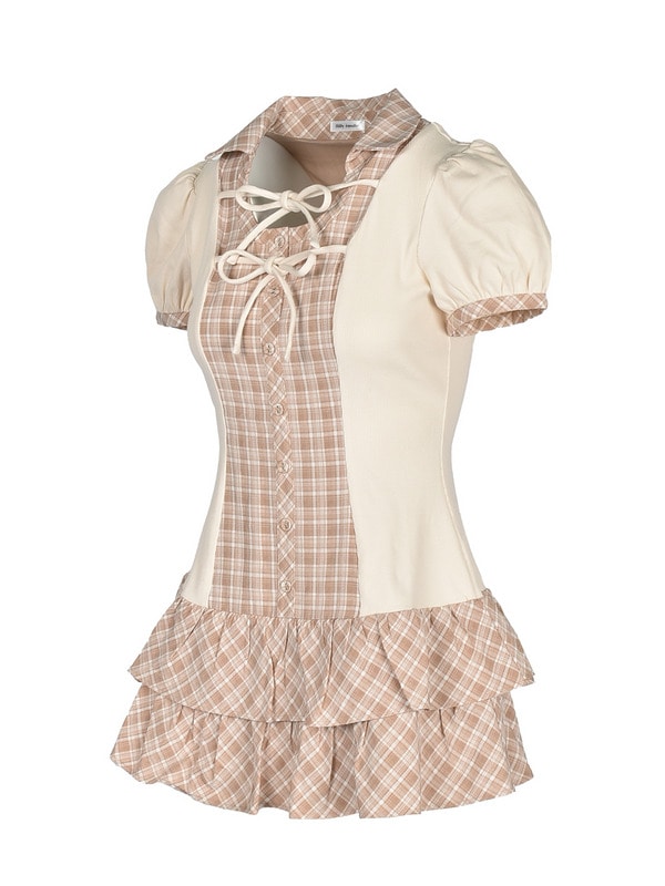 Double Ribbon Check Rib Onepiece 詳細画像 ベージュ 16