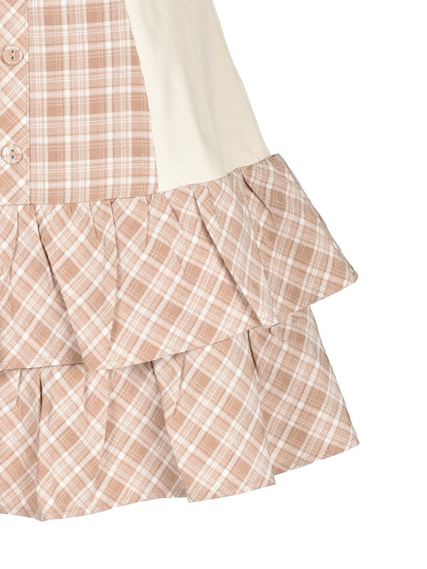 Double Ribbon Check Rib Onepiece 詳細画像 ベージュ 16