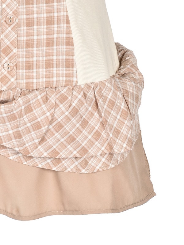 Double Ribbon Check Rib Onepiece 詳細画像 ベージュ 16