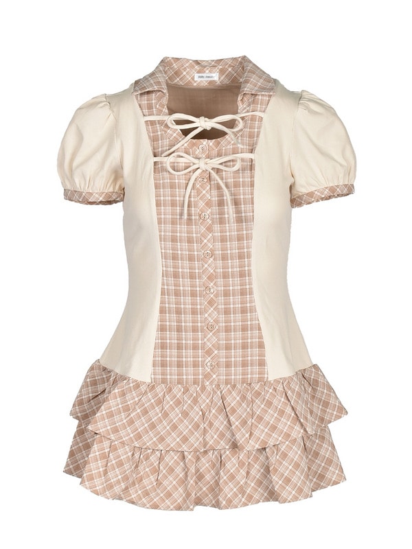 Double Ribbon Check Rib Onepiece 詳細画像 ベージュ 1