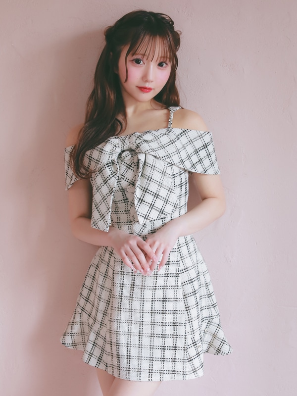 Ribbon Bijou Off Shoulder Tweed Set 詳細画像 オフホワイト 16