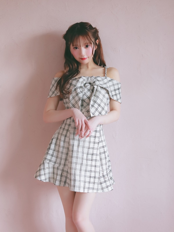 Ribbon Bijou Off Shoulder Tweed Set 詳細画像 オフホワイト 16