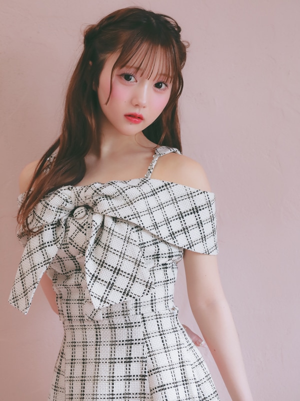 Ribbon Bijou Off Shoulder Tweed Set 詳細画像 オフホワイト 16