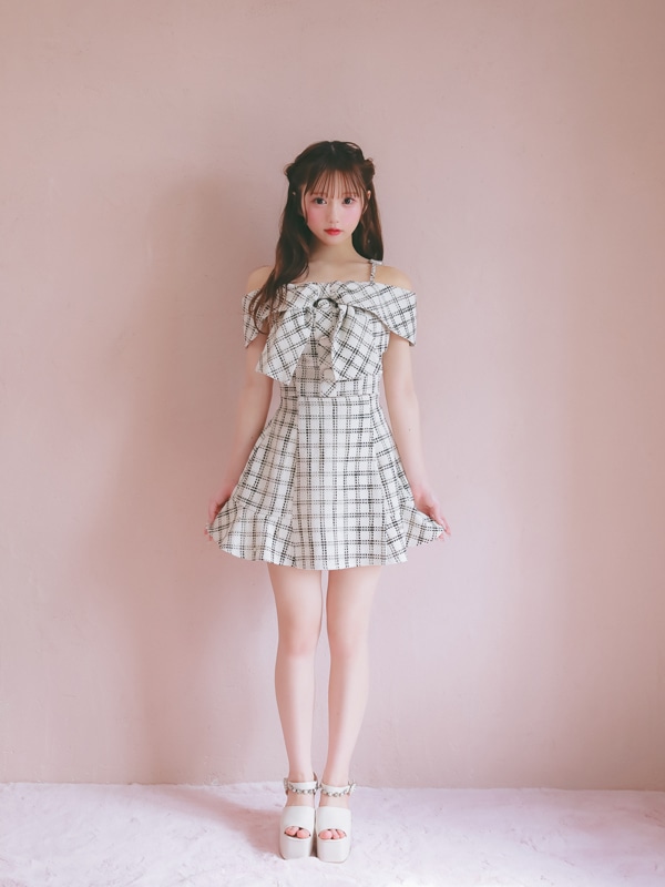 Ribbon Bijou Off Shoulder Tweed Set 詳細画像 オフホワイト 16