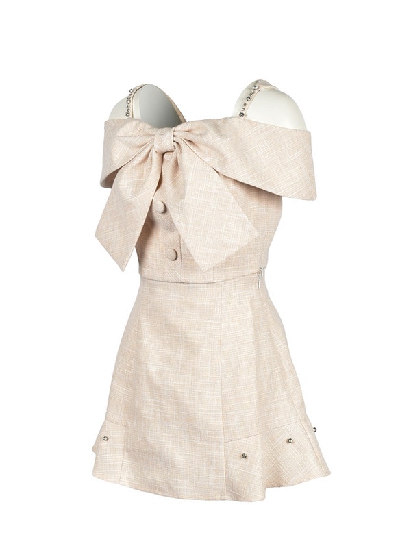 Ribbon Bijou Off Shoulder Tweed Set 詳細画像 オフホワイト 16