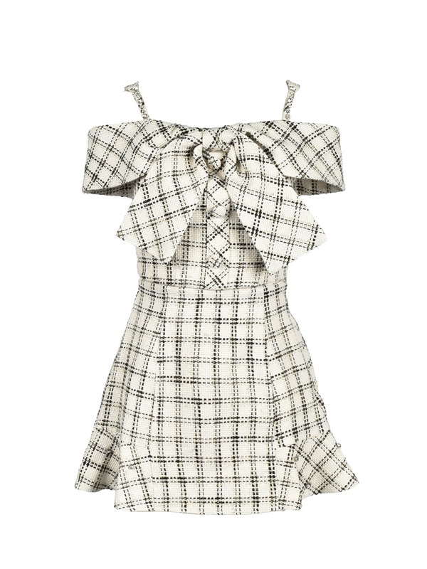 Ribbon Bijou Off Shoulder Tweed Set 詳細画像 オフホワイト 1