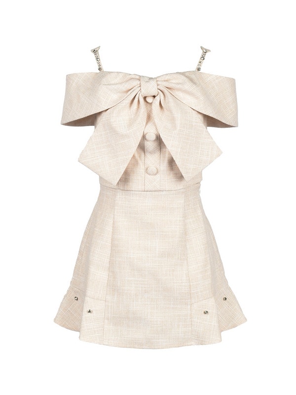 Ribbon Bijou Off Shoulder Tweed Set 詳細画像 ベージュ 1