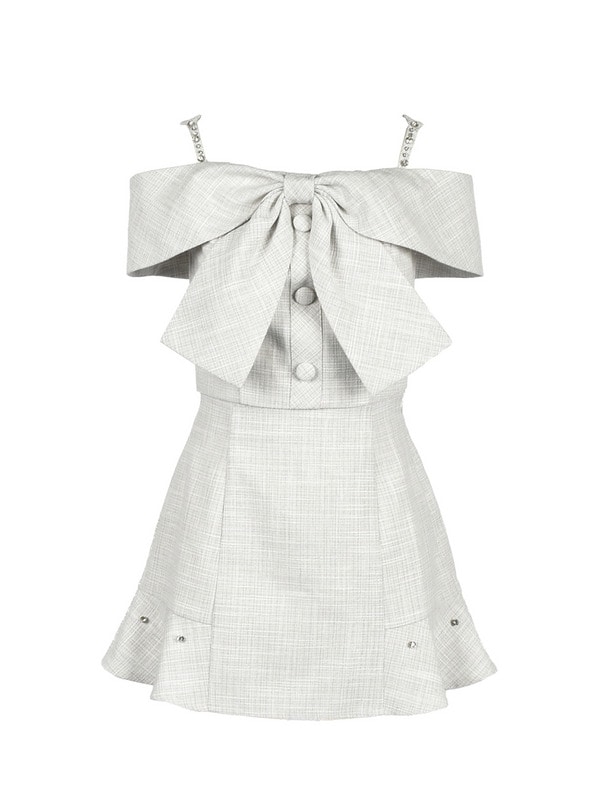 Ribbon Bijou Off Shoulder Tweed Set 詳細画像 アイスブルー 1