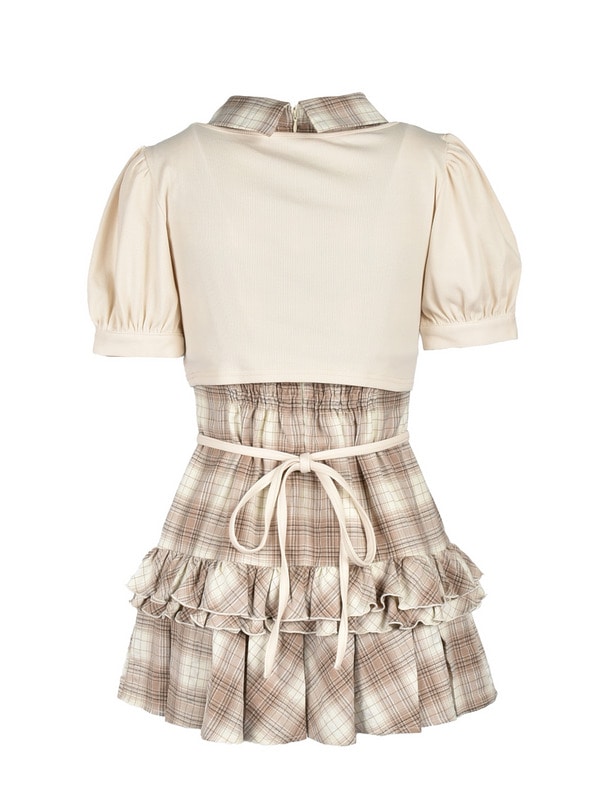 Cross Ribbon Hem Pleats Onepiece 詳細画像 ベージュ 16