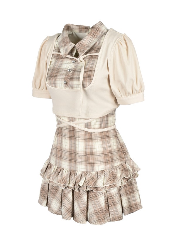 Cross Ribbon Hem Pleats Onepiece 詳細画像 ベージュ 16