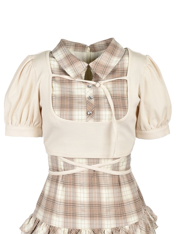 Cross Ribbon Hem Pleats Onepiece 詳細画像 ベージュ 16