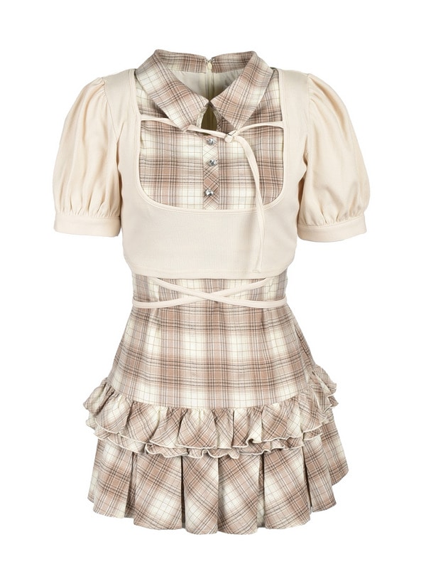 Cross Ribbon Hem Pleats Onepiece 詳細画像 ベージュ 1