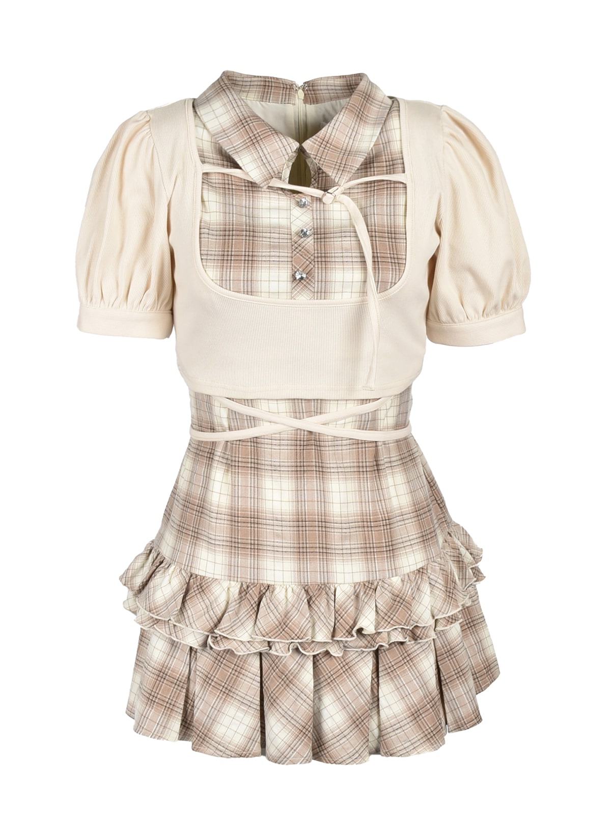 ワンピース Rilly emulie / Rose Ribbon Onepiece Cross Ribbon Hem Pleats Onepiece｜Rilly emulie （リリーエミュリ