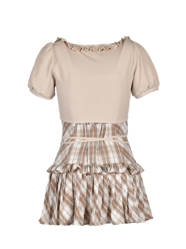 Bust Ribbon Bijou Check Onepiece 詳細画像 ベージュ 16