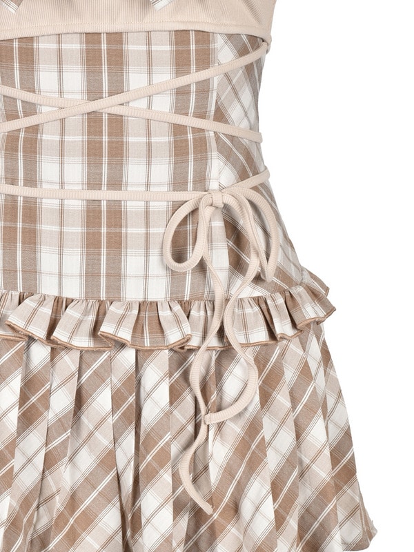 Bust Ribbon Bijou Check Onepiece 詳細画像 ベージュ 16