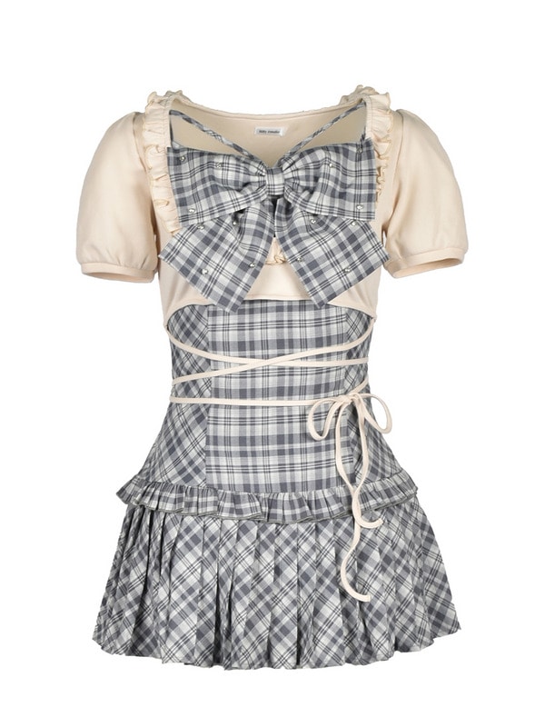 Bust Ribbon Bijou Check Onepiece 詳細画像 アイスブルー 1