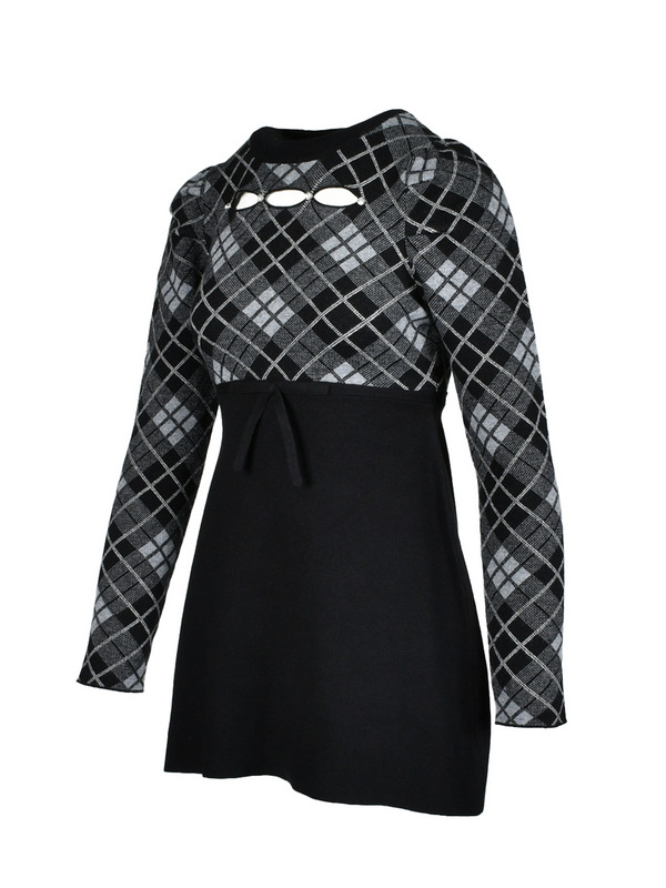 Check Tight Mini Knit Onepiece 詳細画像 ブラック 16