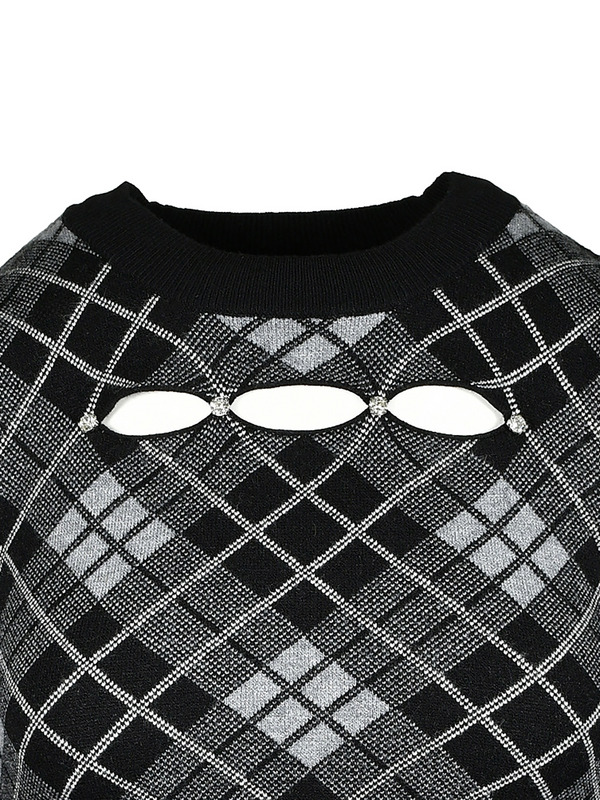 Check Tight Mini Knit Onepiece 詳細画像 ブラック 16