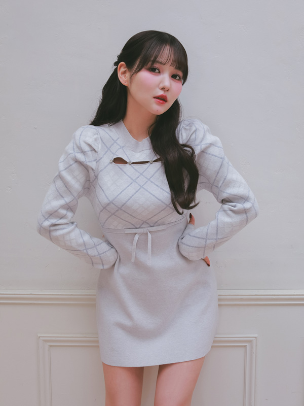 Check Tight Mini Knit Onepiece 詳細画像 ブラック 16