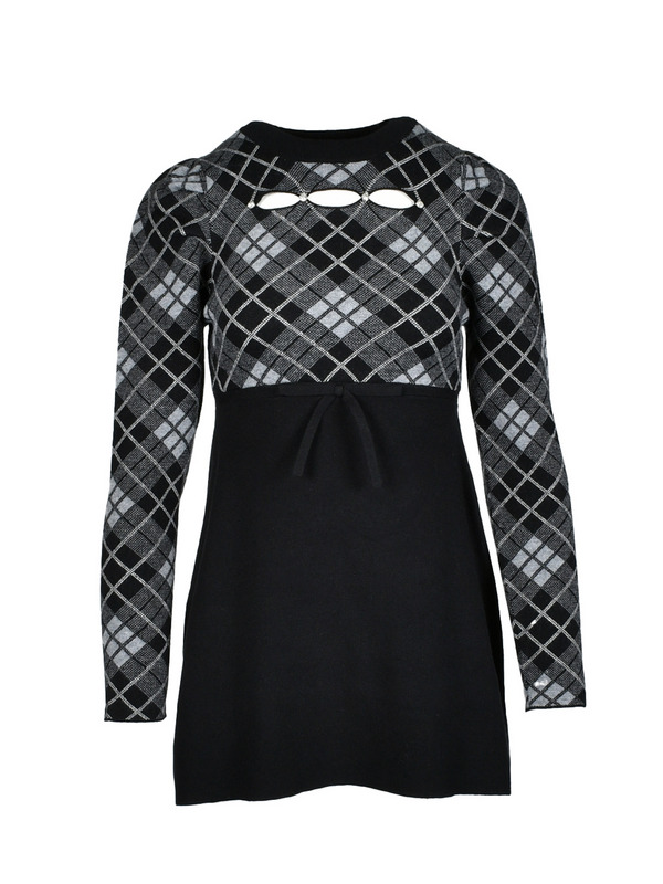 Check Tight Mini Knit Onepiece 詳細画像 ブラック 1