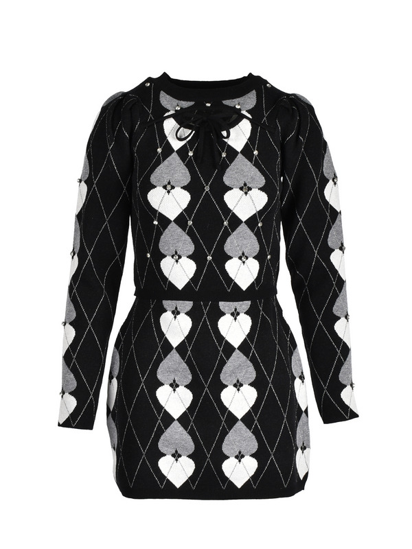 Heart Argyle Knit Set 詳細画像 ブラック 1