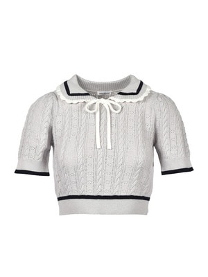 Ribbon Cropped Pointelle Knit