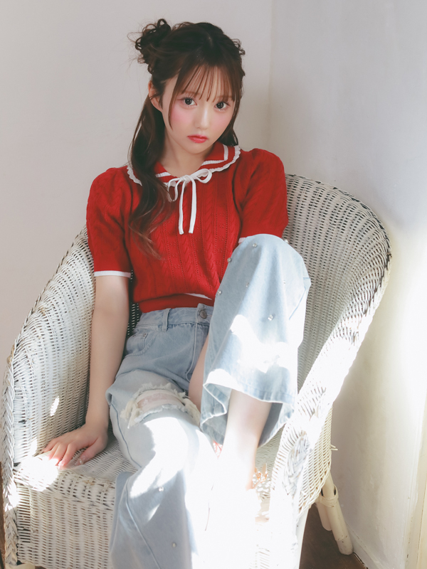 Ribbon Cropped Pointelle Knit 詳細画像 ピンク 16