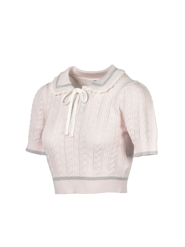 Ribbon Cropped Pointelle Knit 詳細画像 ピンク 16