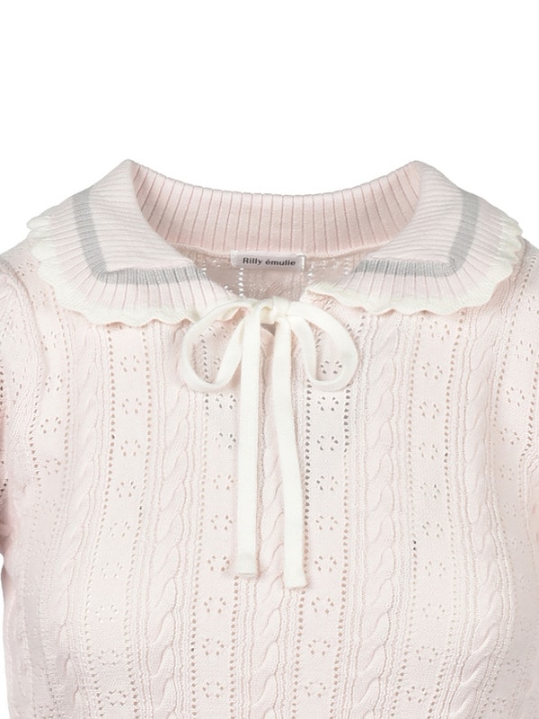 Ribbon Cropped Pointelle Knit 詳細画像 ピンク 16