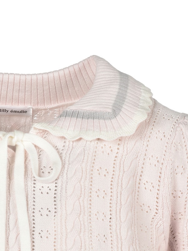 Ribbon Cropped Pointelle Knit 詳細画像 ピンク 16